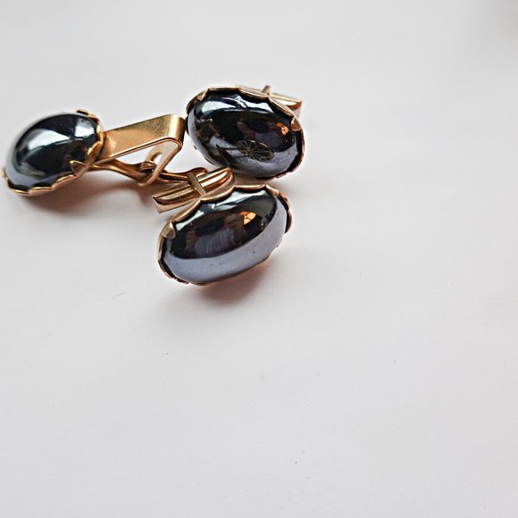 Hematite Gemstone Cufflinks Tie Bar - Picture 1 of 2